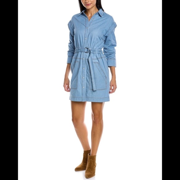 NWOT Derek Lam 10 Crosby Hadley Denim Shirt Dress Ruched Sleeves Denim Blue Sz 6